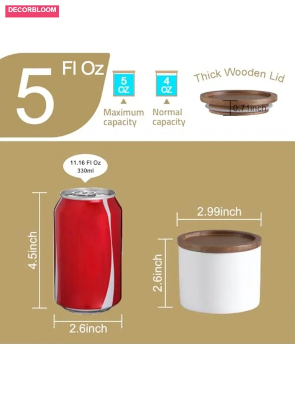 Ceramic Food Storage Canister with Airtight Wooden Lid Stackable